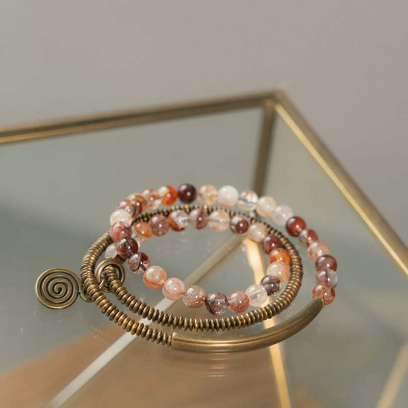 Purple Phantom Red Hematoid Quartz Green Rutilated Quartz Copper Love Forgive Bracelet