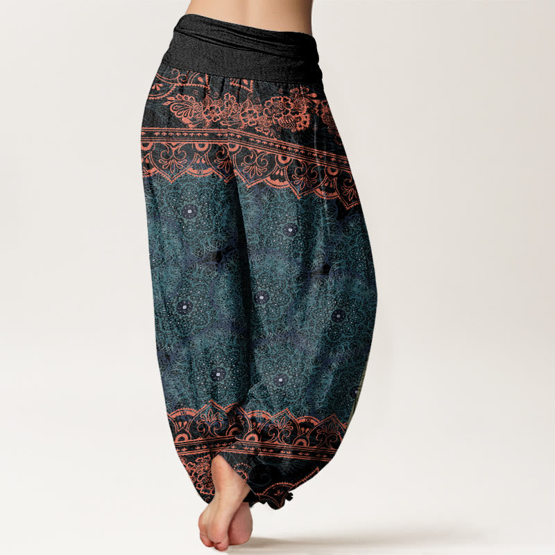 Elegant Mandala Flowers Design Women's Elastic Waist Harem Pants