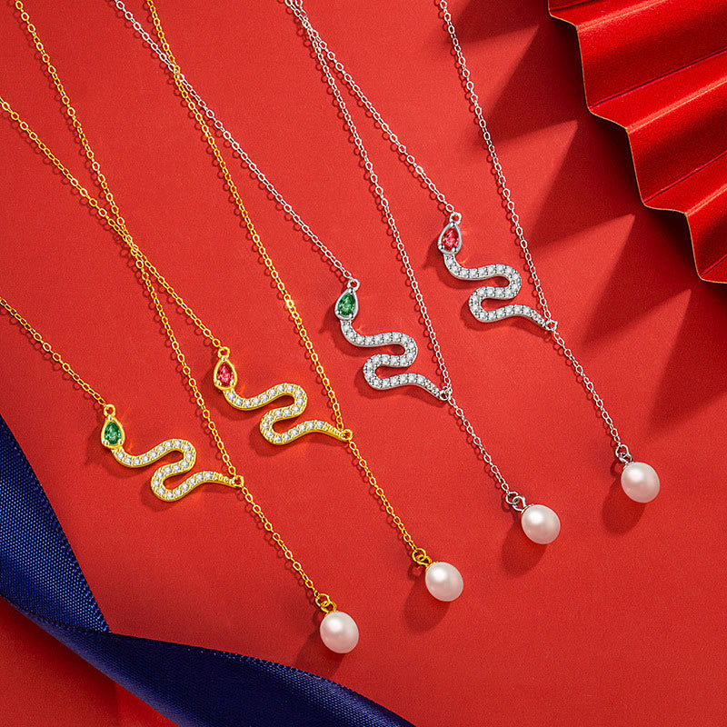 925 Sterling Silver Pearl Year Of The Snake Blessing Necklace Pendant