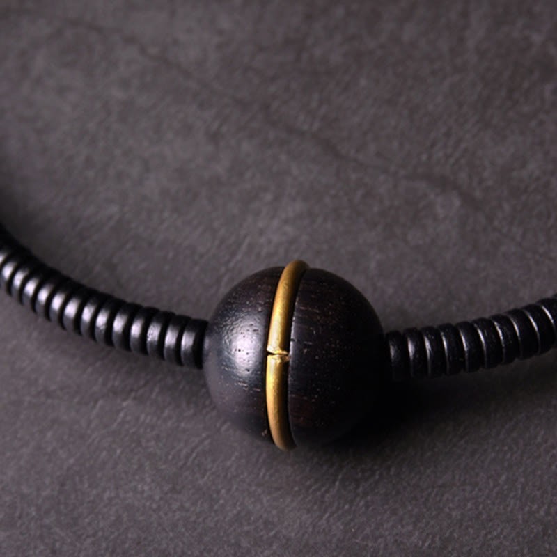Ebony Wood Copper Brass Balance Ball Cuboid Double Wrap Bracelet Necklace