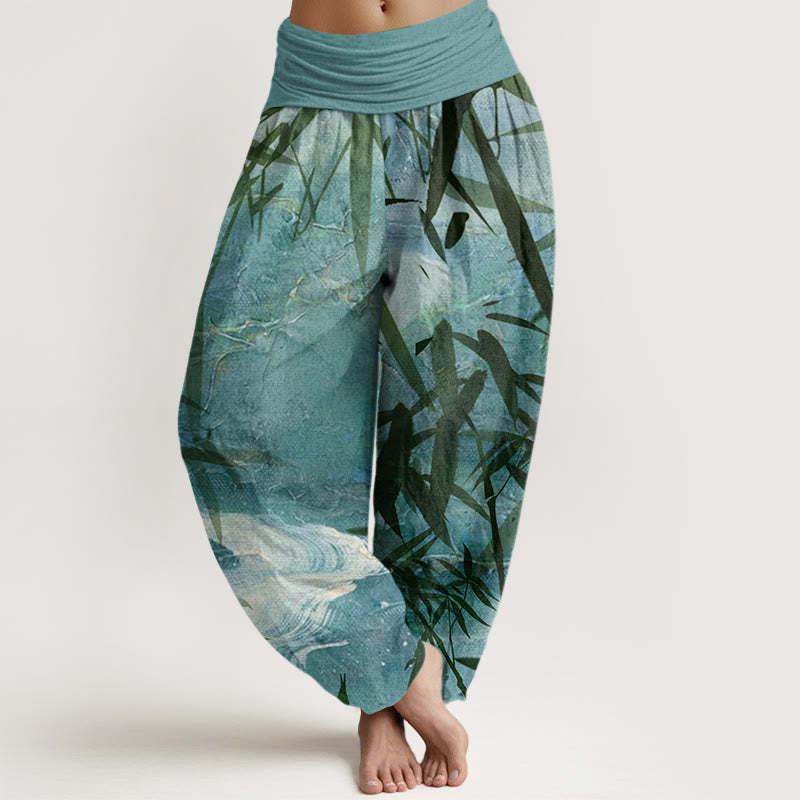 Mountains River Bamboo Pattern Women's Elastic Waist Harem Pants