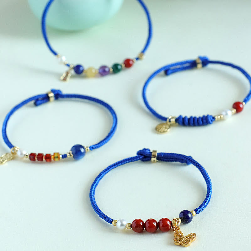 Klein Blue String South Red Agate Garnet Blue Aventurine Lazurite Copper Butterfly Fu Character Positive Bracelet