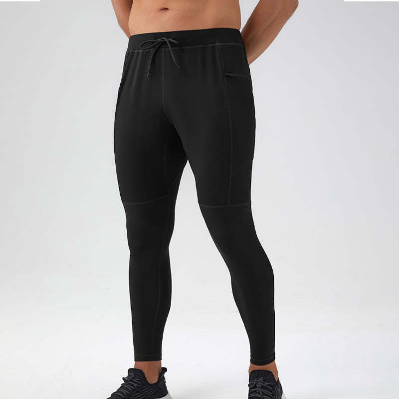 High Waist Quick Dry Breathable Fitness Men's Leggings Pants With Zipper Pocket