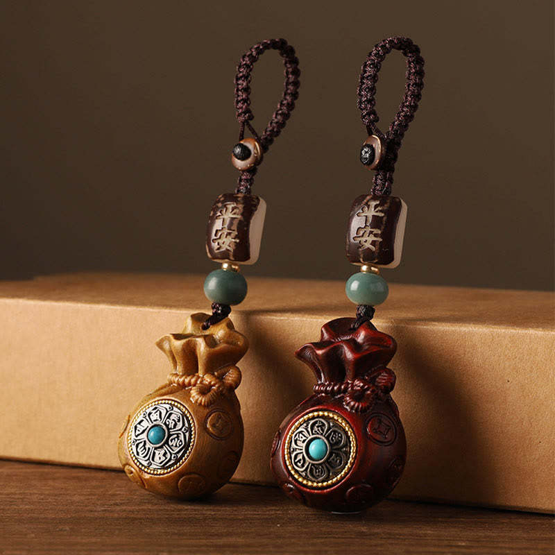 Small Leaf Red Sandalwood Green Sandalwood Money Bag Om Mani Padme Hum Rotatable Protection Hanging Decoration
