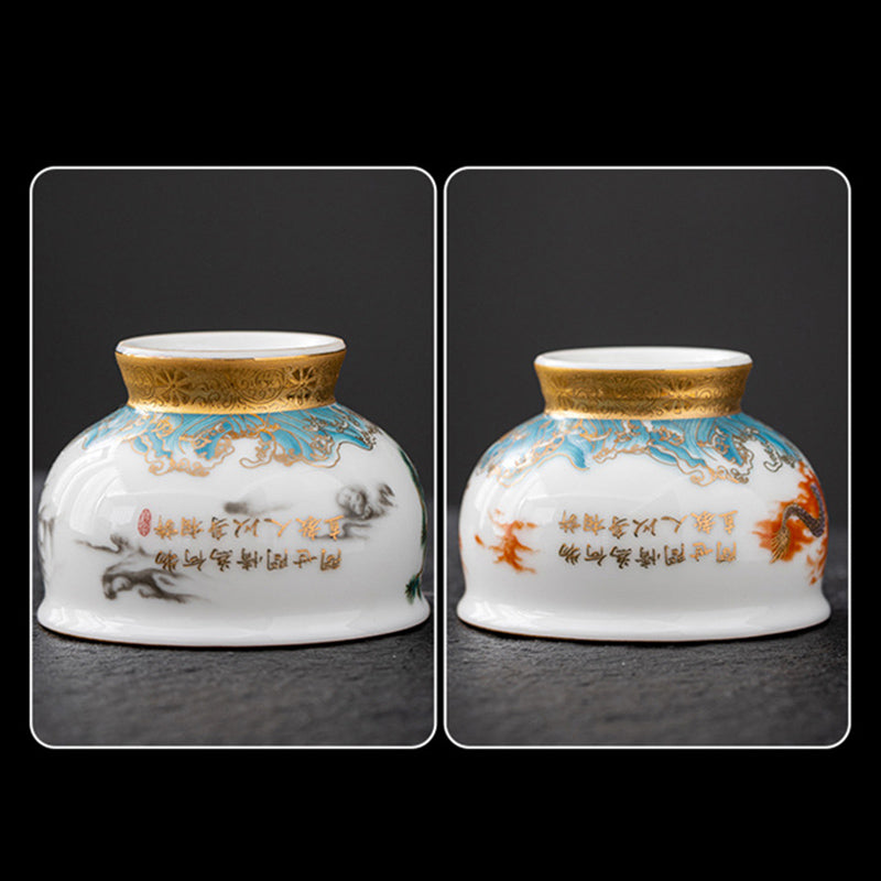 Golden Eagle Auspicious Dragon Sun Ocean Waves Gilt Ceramic Teacup Kung Fu Tea Cup