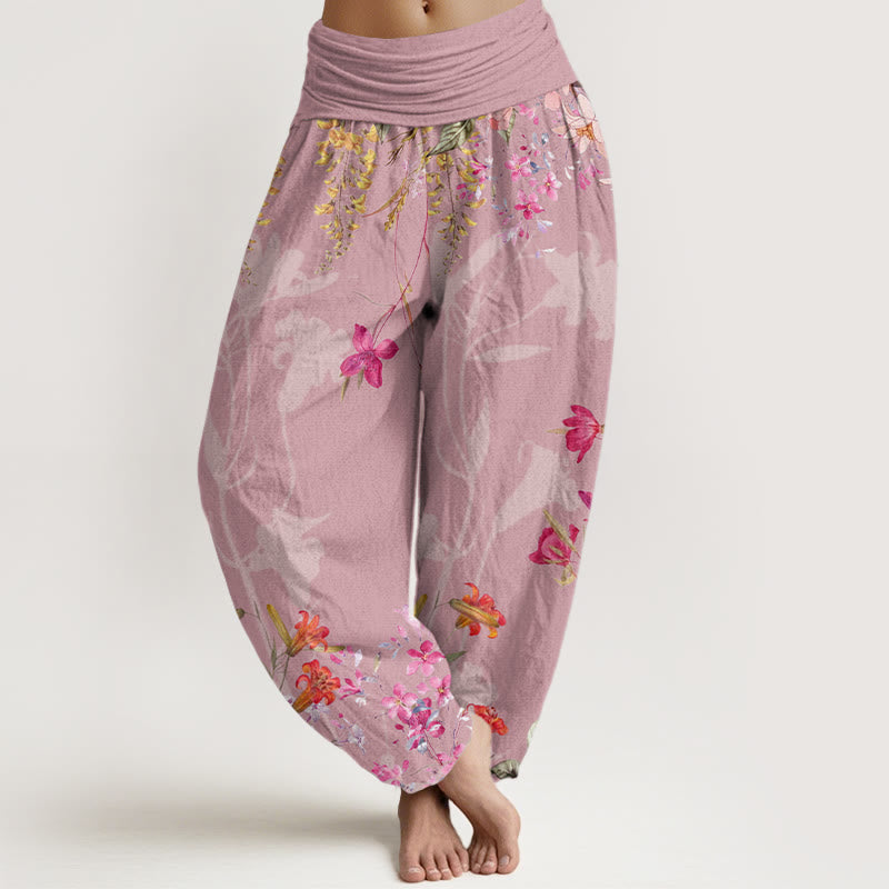 Flowers Totem Pattern Women's Elastic Waist Harem Pants