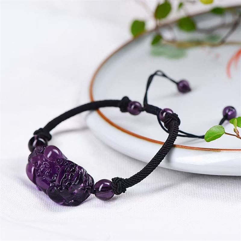 Natural Obsidian Amethyst Citrine PiXiu Cooper Coin Wealth Bracelet