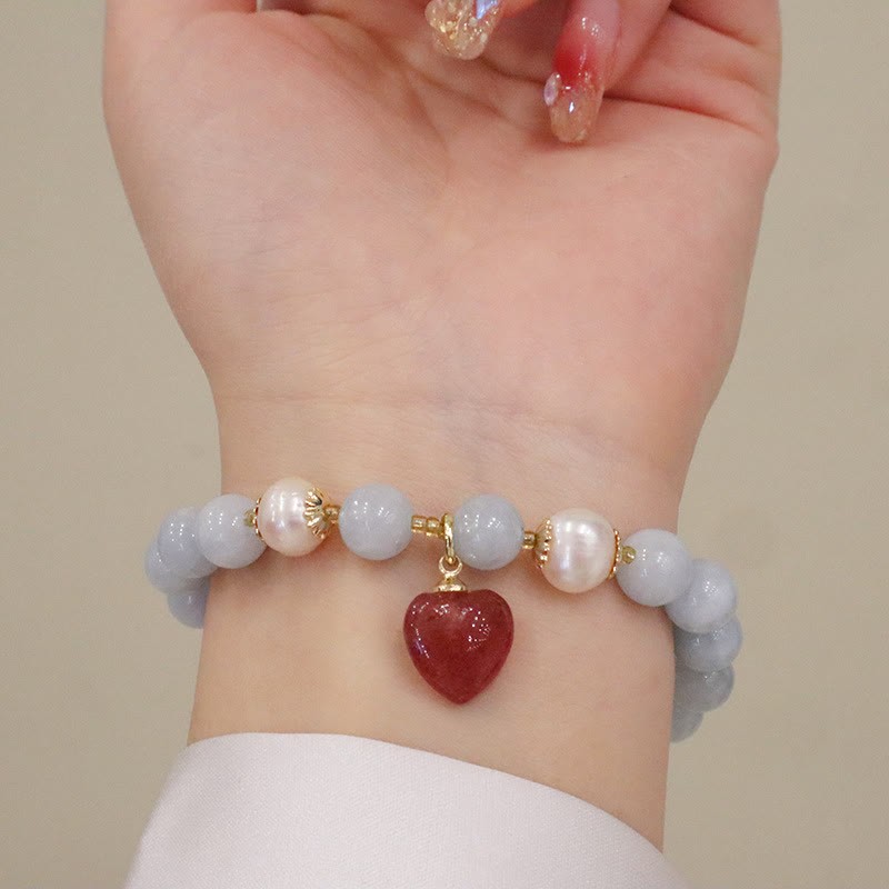 Natural Aquamarine Chalcedony Serenity Rabbit Gourd Cat Charm Bracelet