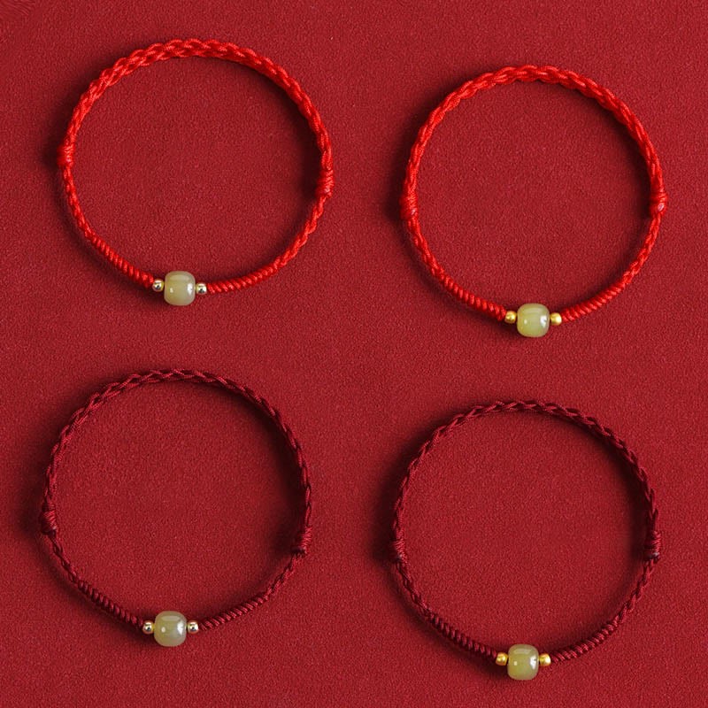 Natural Hetian Jade 999 Gold Beads Protection Luck Braided Bracelet Anklet