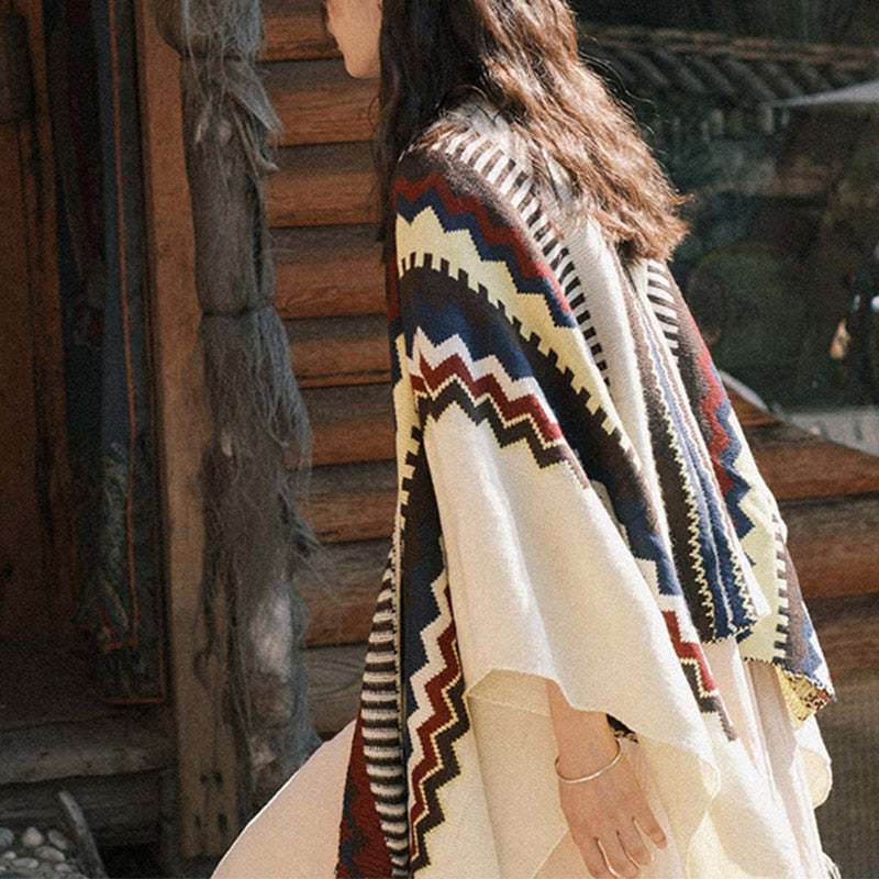 Tibetan Colorful Striped Shawl Tassels Cozy Warm Travel Scarf Wrap