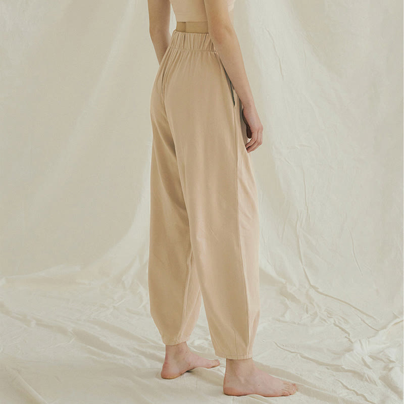 Casual Plain Breathable Loose Women's Leica Harem Pants With Pockets