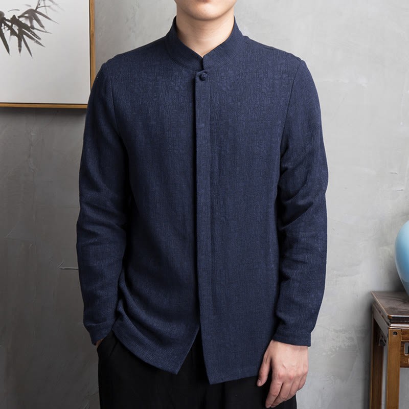 Solid Color Chinese Tang Suit Cotton Linen Jacket Men Clothing