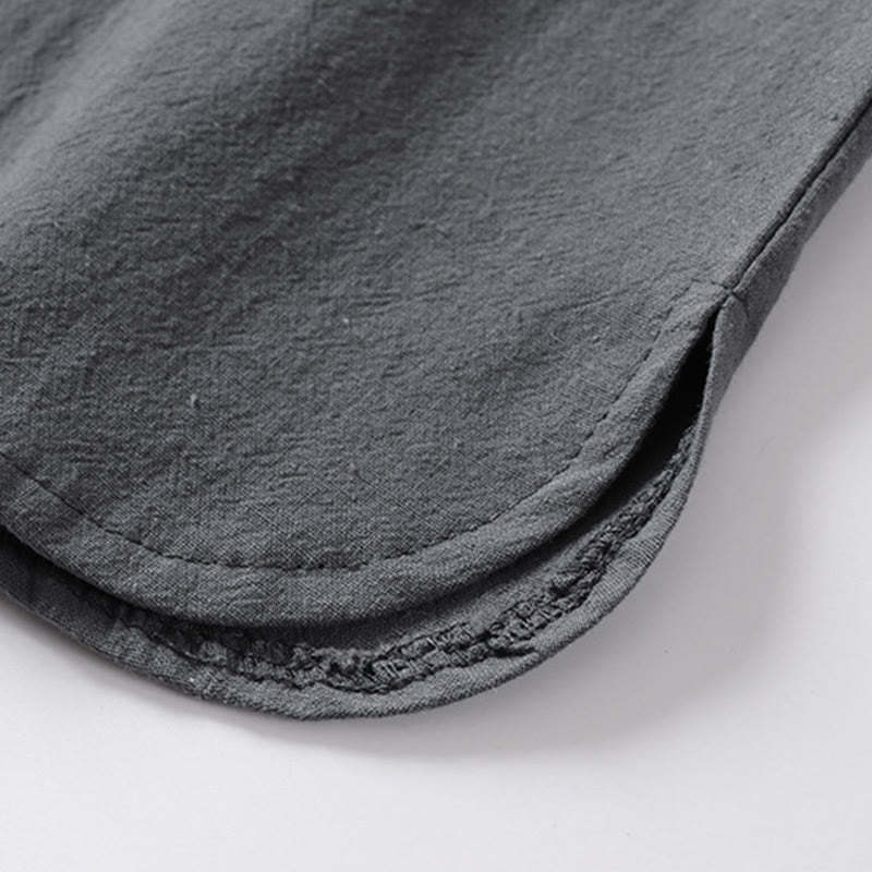 Casual Plain Color Two Buttons Three Quarter Sleeve Cotton Linen Men's Shirt