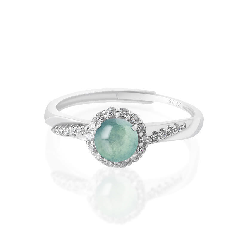 925 Sterling Silver Round Jade Luck Prosperity Adjustable Ring