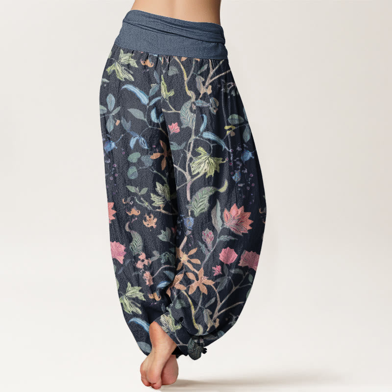 Floral Leaf Vine Design Women's Elastic Waist Harem Pants