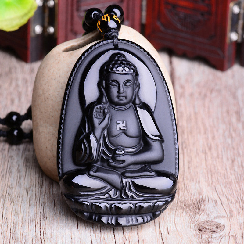 Chinese Zodiac Obsidian mystic zen Amulet Protection Pendant Necklace