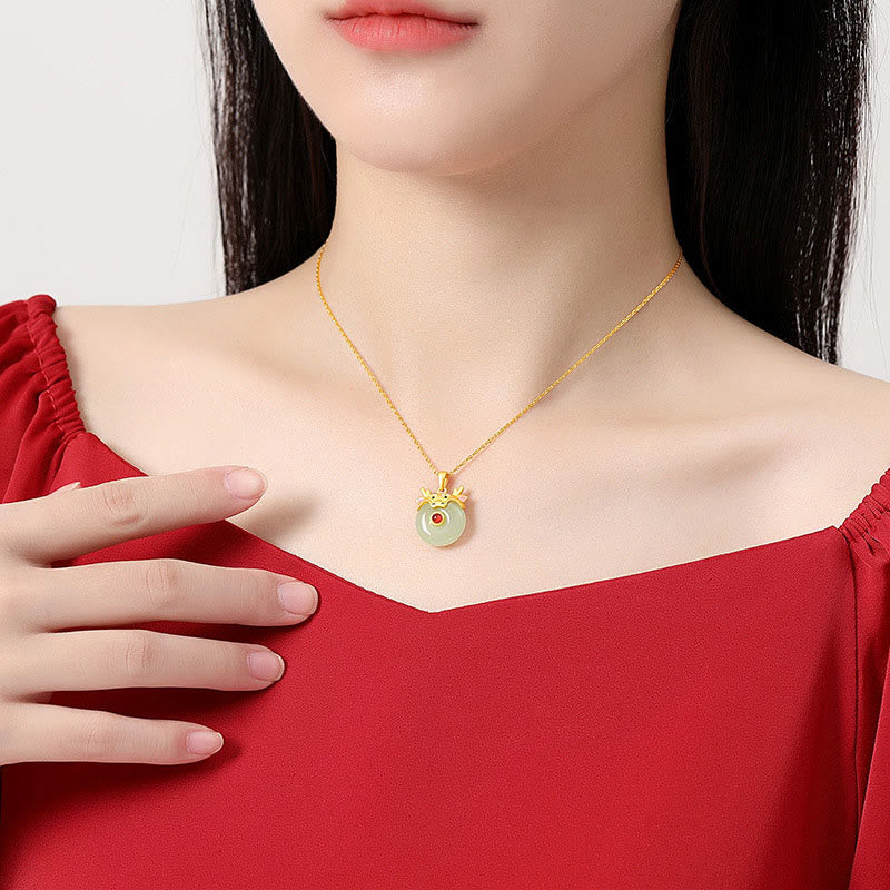 925 Sterling Silver Hetian Jade Chinese Zodiac Year of the Dragon Red Agate Luck Protection Necklace Pendant (Extra 30% Off | USE CODE: FS30)