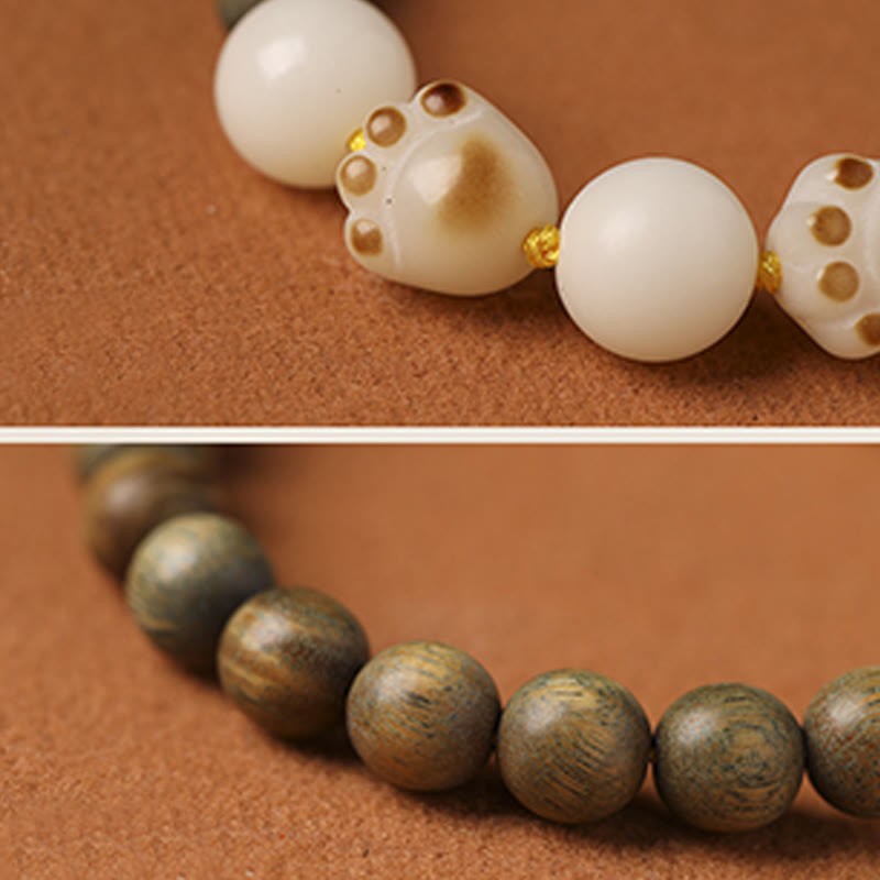 Natural Green Sandalwood Bodhi Seed Cat Paw Claw Cure Bracelet