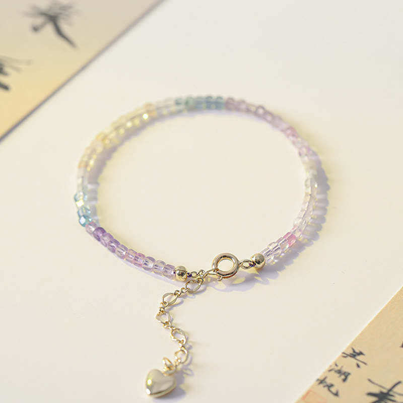2.5mm Fluorite Ultra-thin Beads 14k Gold Plated Copper Heart Power Bracelet
