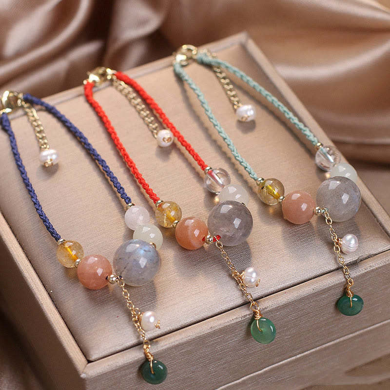 Moonstone Sunstone Beads Peace Buckle Charm Healing Bracelet