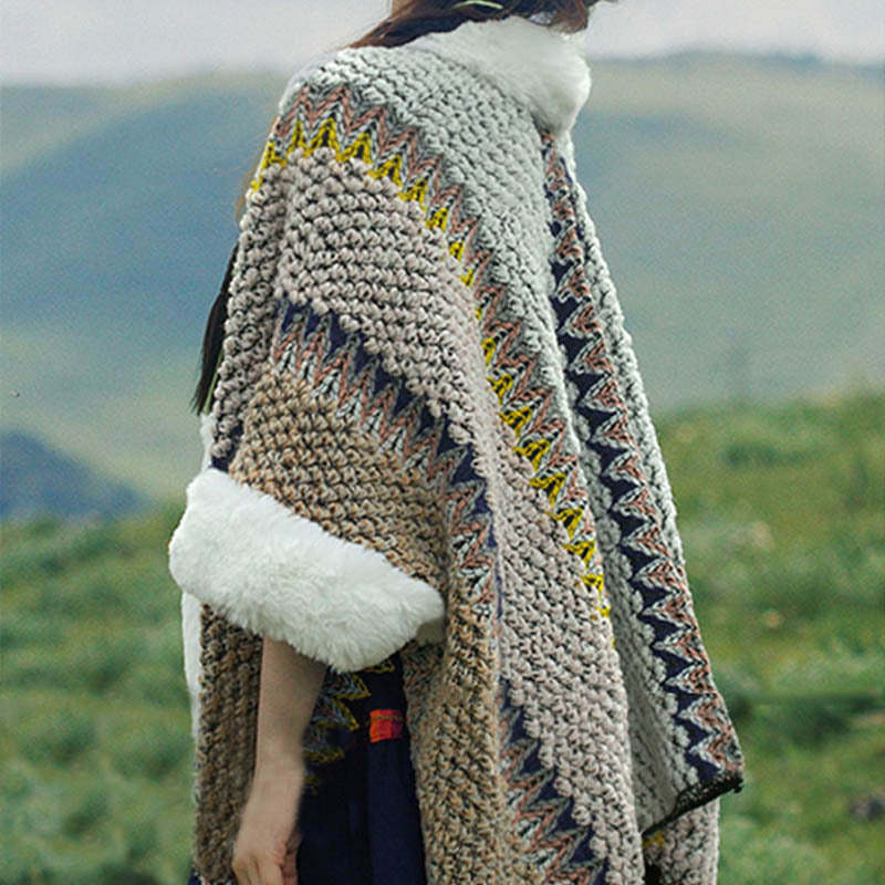 Tibetan Multicolored Striped Shawl Winter Cozy Travel Scarf Wrap