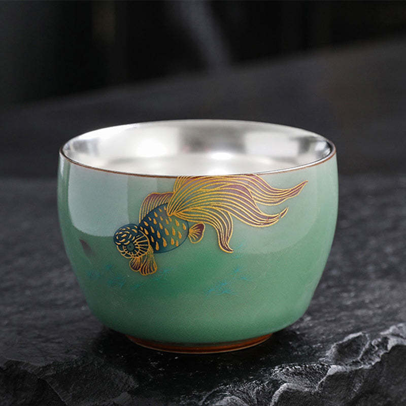 Butterfly Goldfish Lotus Koi Fish Ceramic Teacup Kung Fu Tea Cup 120ml
