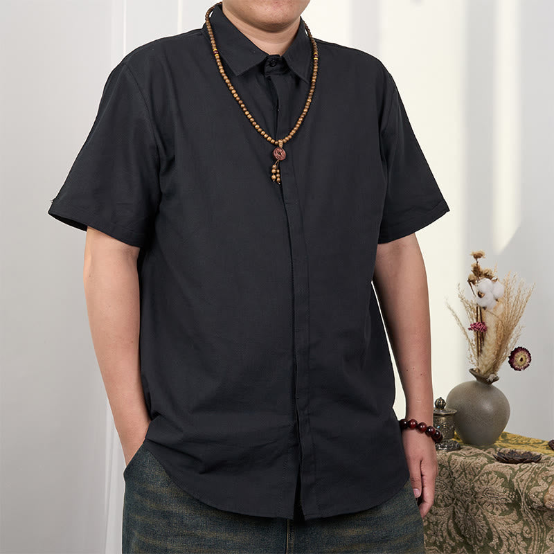 Men's Short Sleeve Button Casual Cotton Linen Shirt