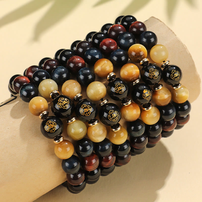 Black Onyx Tiger Eye Om Mani Padme Hum Chinese Zodiac Natal mystic zen Support Bracelet