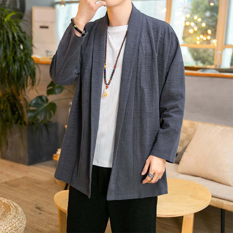 Fall Simple Loose Plain Linen Blend Men's Mid-length Coat Clothing