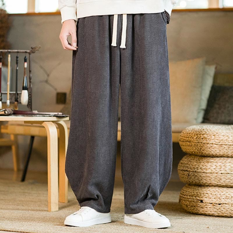 Fall Winter Men's Drawstring Corduroy Harem Pants With Pockets