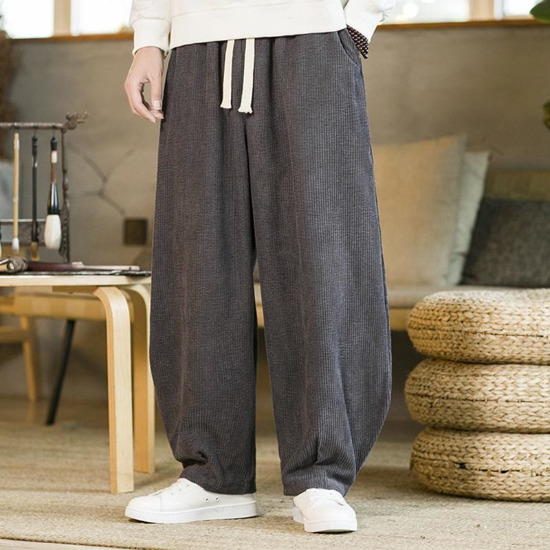 Fall Winter Men's Drawstring Corduroy Harem Pants With Pockets