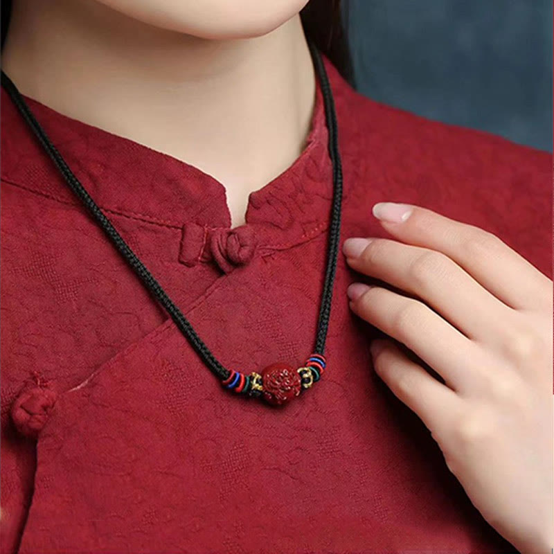 Cinnabar Chinese Zodiac Black String Blessing Necklace Pendants