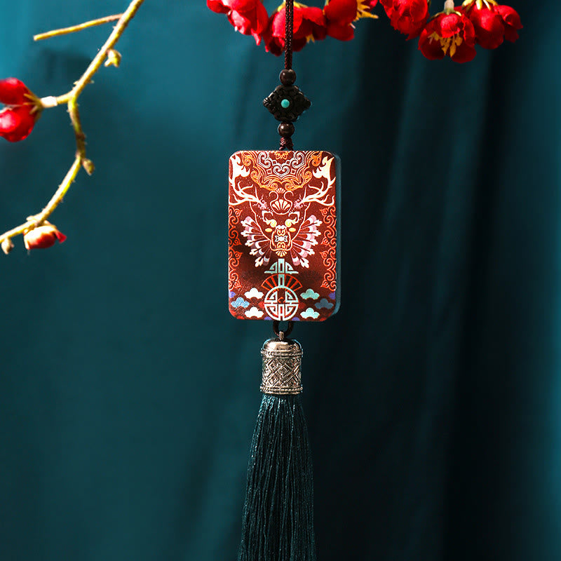 Handmade Elk Deer Ebony Wood Balance Tassel Car Hanging Decoration