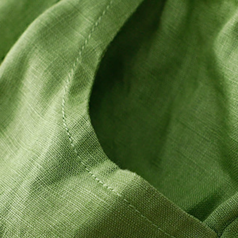 Casual Solid Color Side Hollow Design Lace-up Cotton Linen Women's Shorts With Pockets
