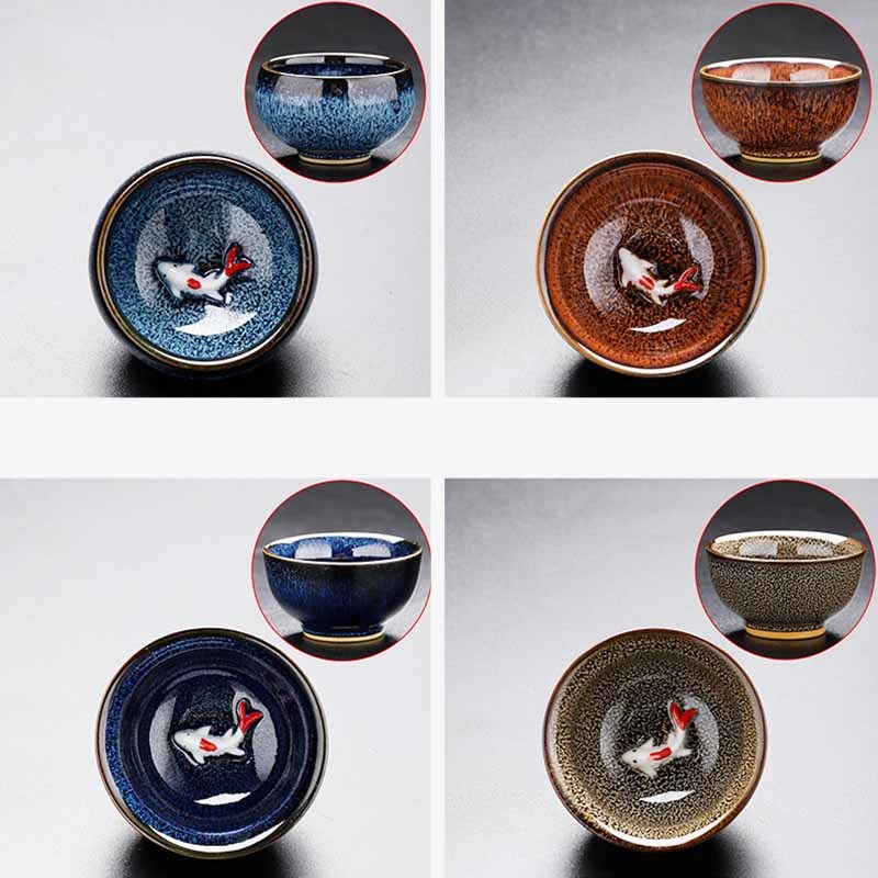 Small Koi Fish Kiln Change Chinese Jianzhan Ceramic Teacup Kung Fu Tea Cup 60ml