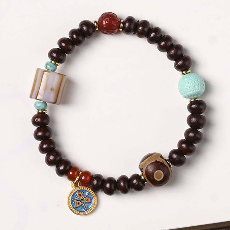 Natural Tibet Purple Bodhi Seed Dzi Bead God of Wealth Wisdom Bracelet
