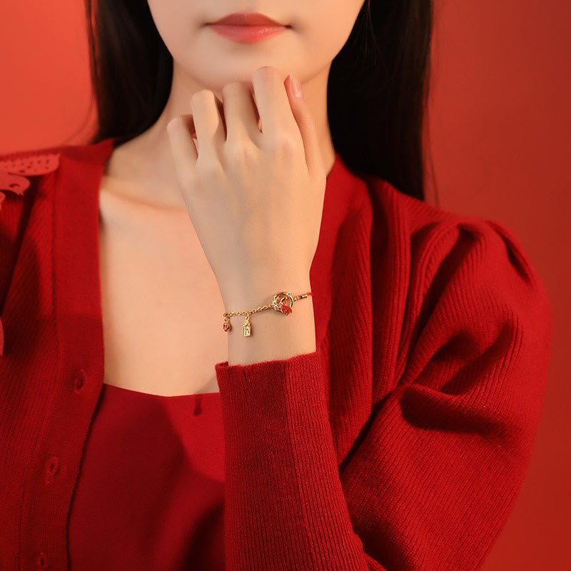 Red String 925 Sterling Silver Copper Coin Koi Fish Year Of The Snake Luck Bracelet
