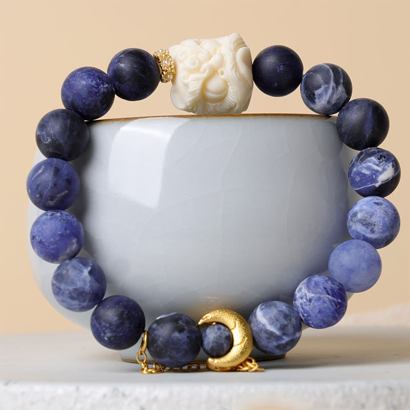 Sodalite Ivory Fruit Dancing Lion Crescent Moon Harmony Bracelet
