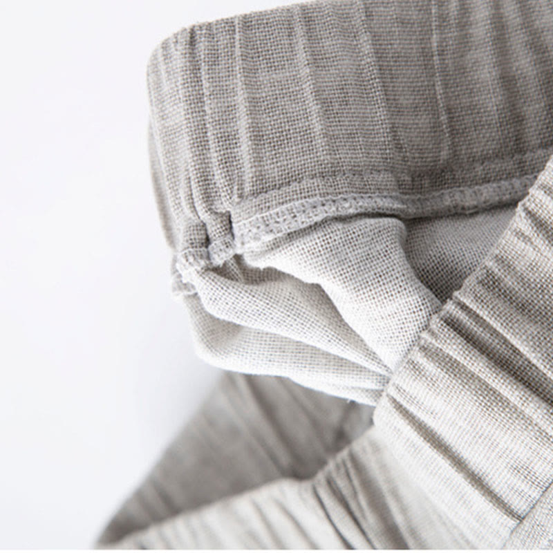Casual Flower Embroidery Women's Cotton Linen Pants With Pockets