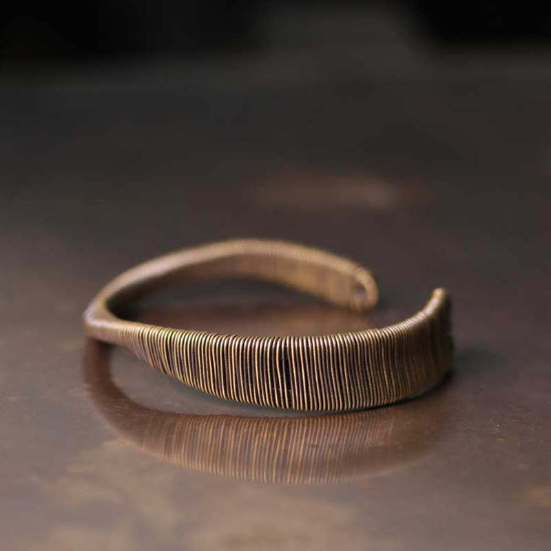 Simple Design Wrapped Copper Luck Wealth Adjustable Cuff Bracelet