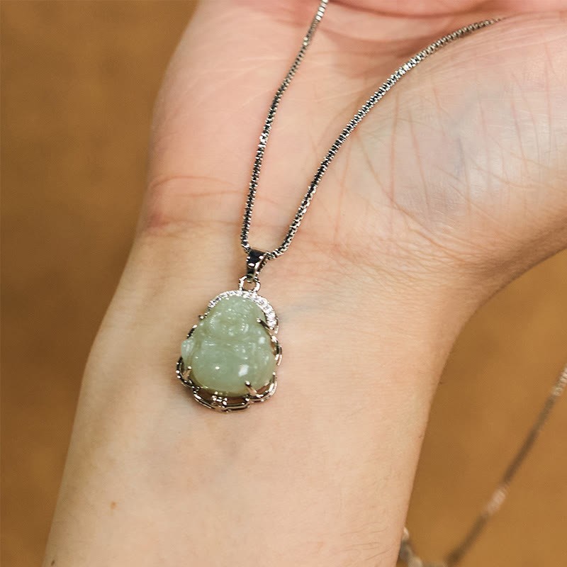 Natural Hetian Jade Laughing mystic zen Abundance Necklace Pendant
