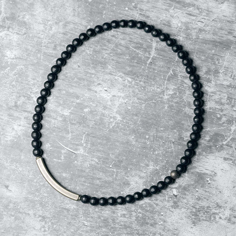 Frosted Cut Surface Black Onyx Copper Brass Double Wrap Protection Bracelet