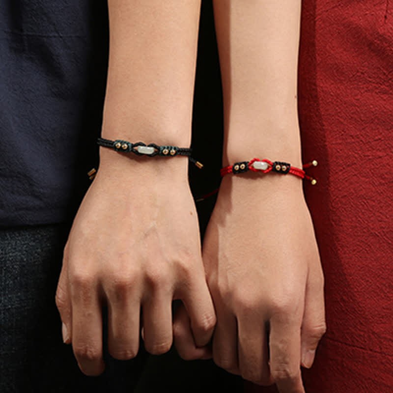 Round Peace Buckle Jade Abundance Wealth String Bracelet