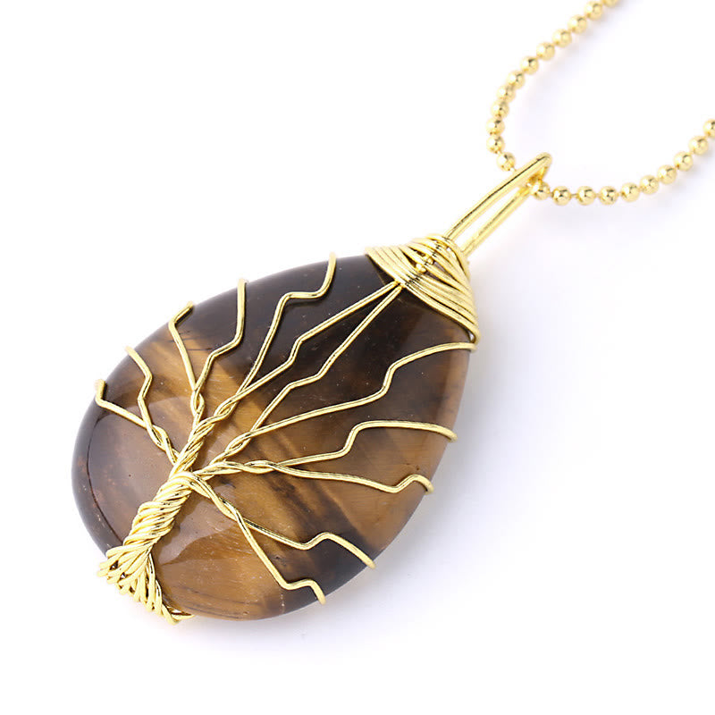 Natural Quartz Crystal Tree Of Life Healing Energy Necklace Pendant