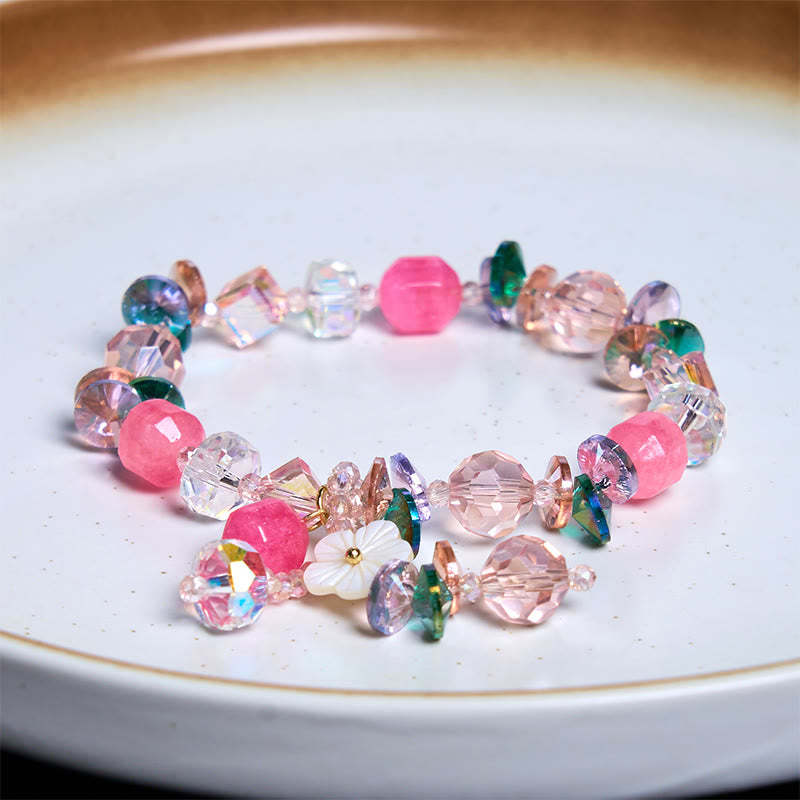 Pink Crystal Green Crystal White Crystal Flower Warmth Bracelet