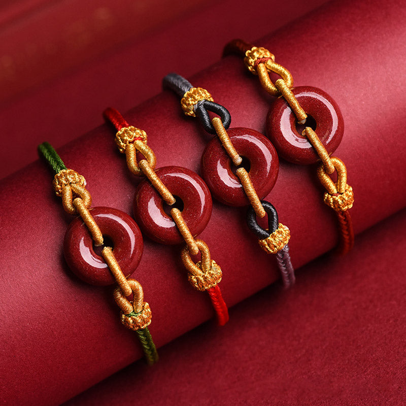 Handcrafted Cinnabar Peace Buckle Pattern Concentration Braided Bracelet