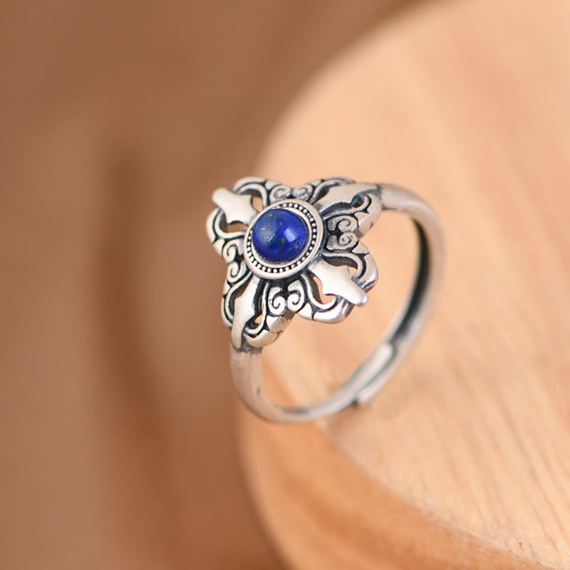 Tibet 925 Sterling Silver Natural Lazurite Positive Adjustable Ring