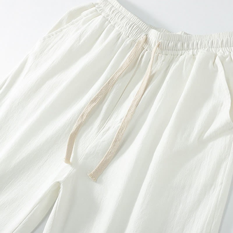 Solid Color Cotton Linen Casual Loose Men's Pants With Pockets