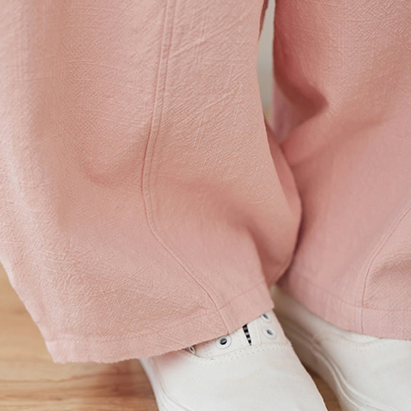 Casual Plain Loose Rope Women's Cotton Linen Pants With Pockets
