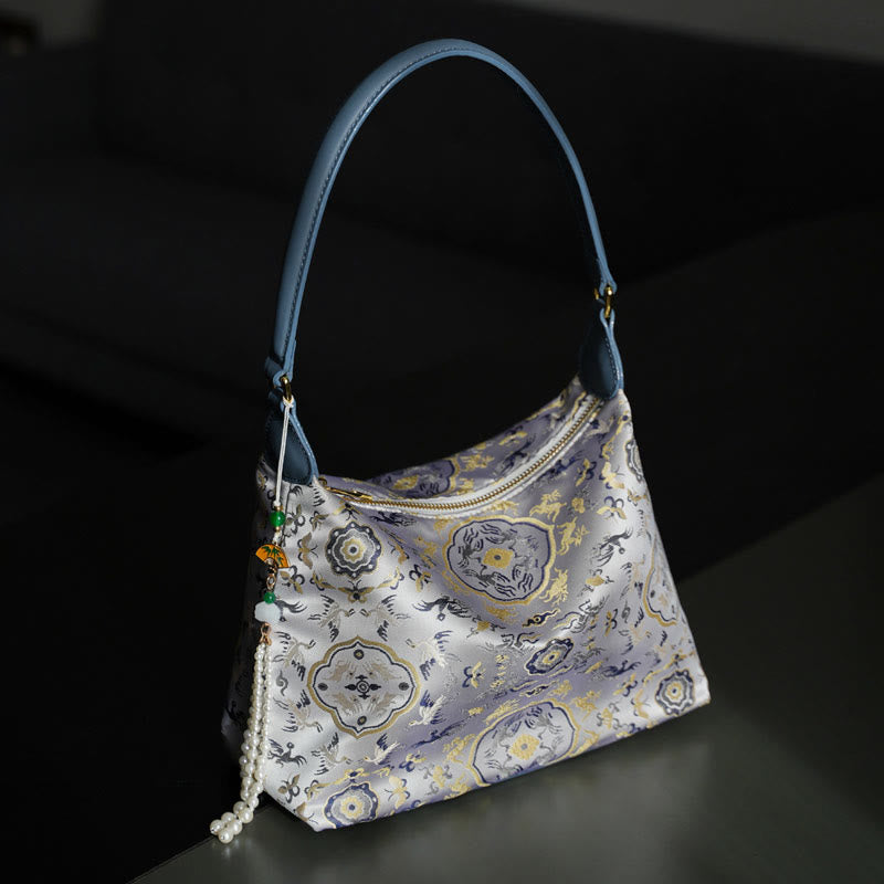 Lotus Bamboo Crane Deer Butterfly Mountain Xiangyunsha Silk Song Brocade Crossbody Bag Shoulder Bag